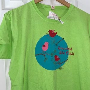 Snowbird, Snow Chick Lime Green Resort Wear Tee Shirt NWT Women’s Large‎
